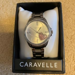 Sterling silver heart Caravelle watch